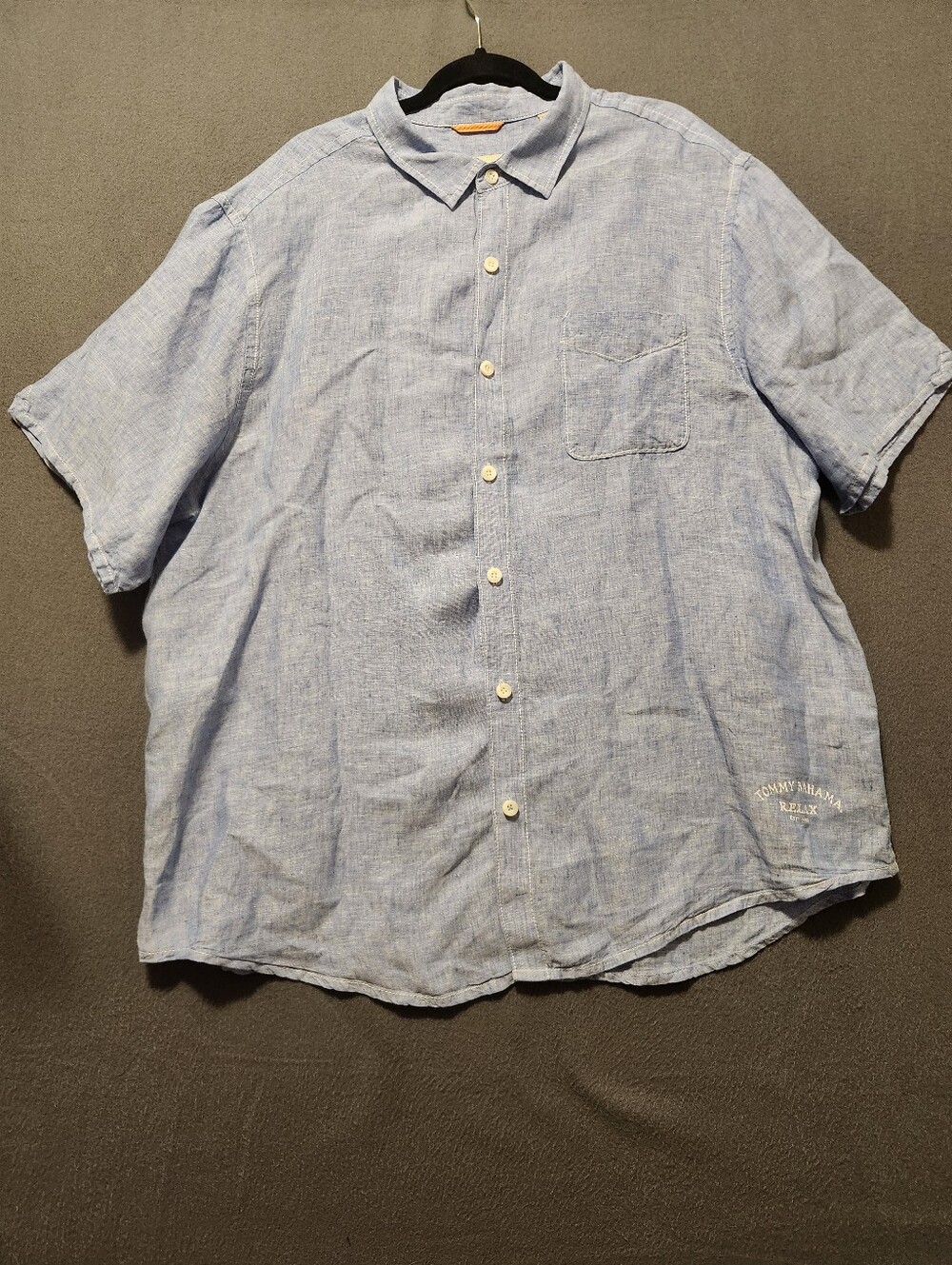 Tommy Bahama Linen Button Up Shirt Mens 2XL Blue Short Sleeve Pocket Regular